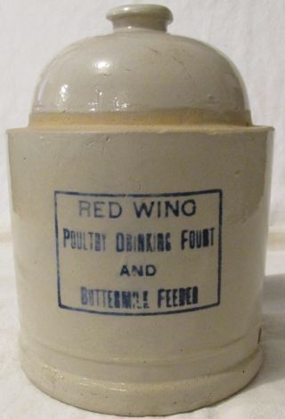 Vintage Red Wing Stoneware Poultry Drinking Fount And Buttermilk Feeder photo