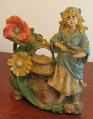 Antique Gebruder Heubach Bisque Figurine Vase Lady Cooking photo