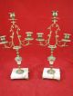 Antique Pair Of Brass Marble French Candelabra Set Metalware photo 2