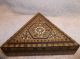 Antique Marquetry Folk Art Inlaid Wood Triangle Sewing Or Trinket Box C.  1900 Boxes photo 3
