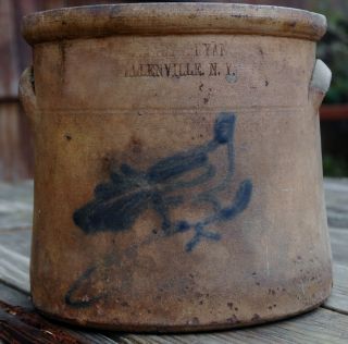 Antique Stoneware 1 Gallon Crock With Cobalt Bird. .  Brady & Ryan Ellenville Ny photo