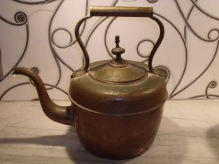 Antique 19th Century Copper Kettle Gooseneck Brass Teapot photo