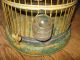 Antique Hendryx Beehive Bird Cage Orig Bowls Rare Spring Load Bird Base Clips Metalware photo 3