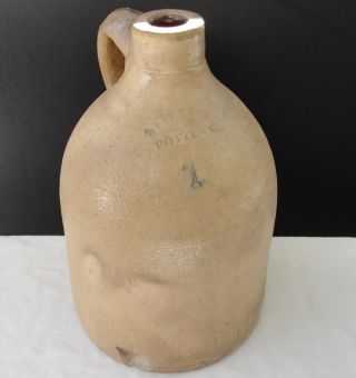 Antique West Troy Pottery New York 1 Gallon Stoneware Brown Jug photo