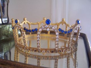 Drop Dead Gorgeous Vtg Blue & Clear Rhinestones Display Crown Tiara Prom Wedding photo