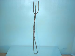 Antique Primitive 3 Tine Flesh Fork,  Early 1900,  Twisted Steel,  Hand Made? 13 