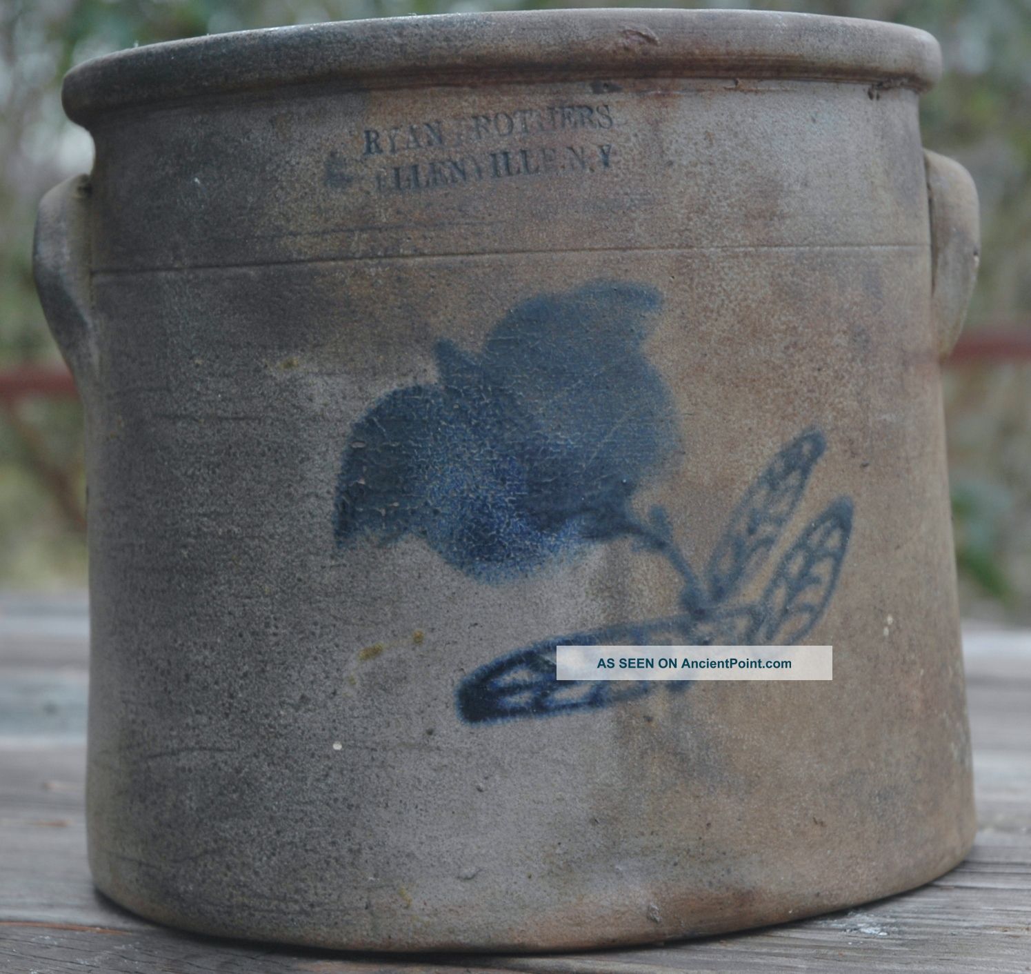 Antique Stoneware 1 Gallon Crock With Cobalt Flower. .  Ryan Brothers Ellenville Ny Crocks photo