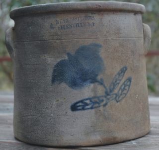 Antique Stoneware 1 Gallon Crock With Cobalt Flower. .  Ryan Brothers Ellenville Ny photo