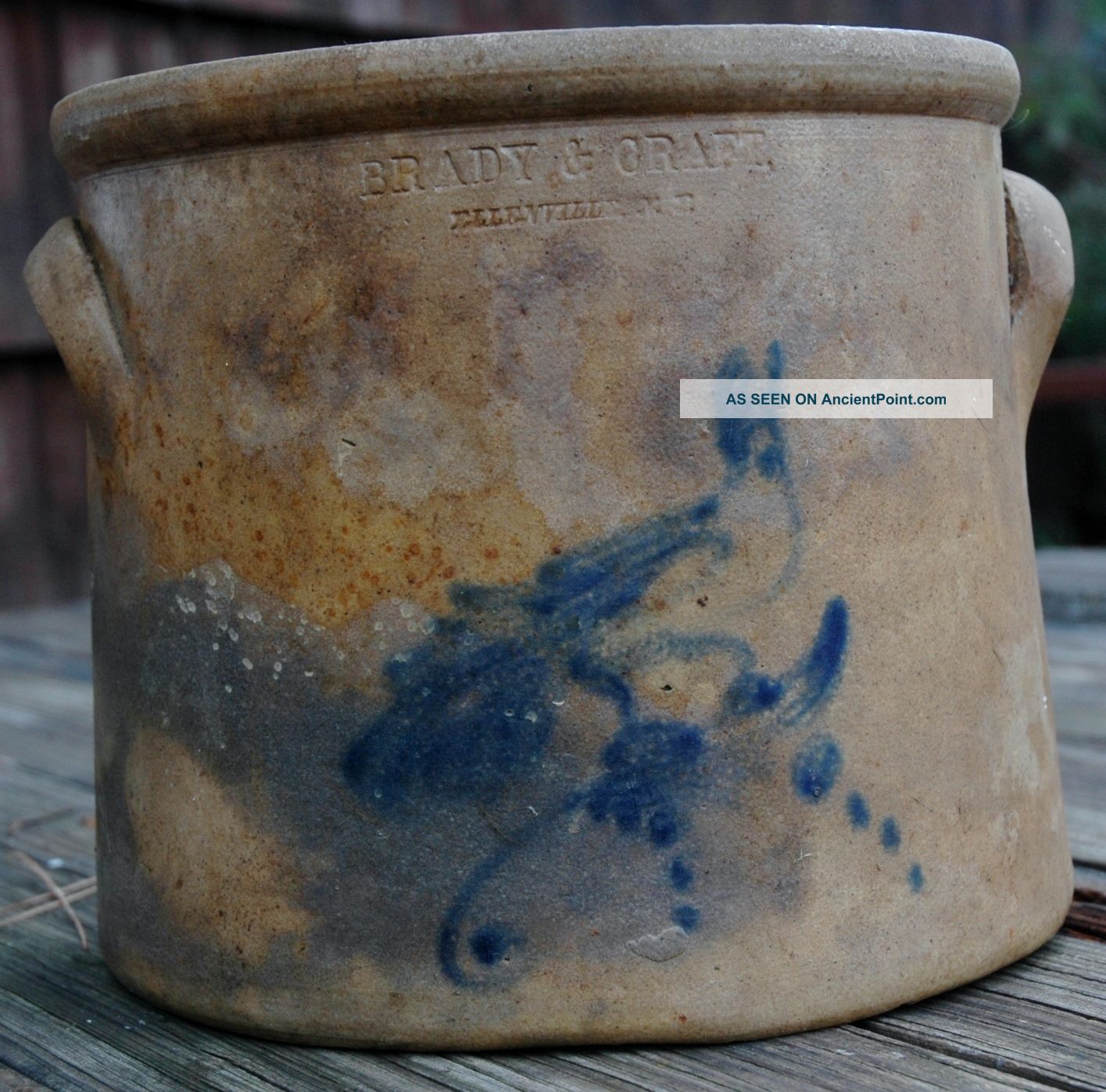 Antique Stoneware 1 Gallon Crock With Cobalt Bird. .  Brady & Craft Ellenville Ny Crocks photo