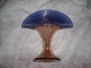 Bohemian Kralik Fan Vase Threaded Czech Cobalt photo