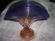 Bohemian Kralik Fan Vase Threaded Czech Cobalt Vases photo 1