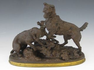 Signed 19c French Animalier Bronze Of Hunting Dogs By Pautrot photo