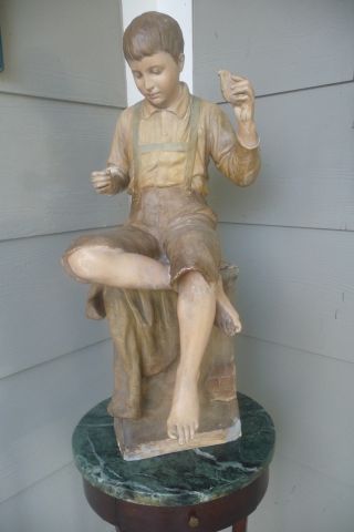 Large Antique Late19thc Goldscheider Terracotta Statue Of Young Boy Sitting Down photo