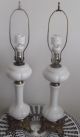 Antique French White Opaline Glass Ornate Bronze Banquet Table Lamp W/ Shades Lamps photo 9