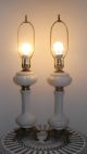 Antique French White Opaline Glass Ornate Bronze Banquet Table Lamp W/ Shades Lamps photo 2