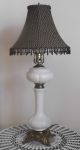 Antique French White Opaline Glass Ornate Bronze Banquet Table Lamp W/ Shades Lamps photo 6