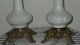 Antique French White Opaline Glass Ornate Bronze Banquet Table Lamp W/ Shades Lamps photo 8
