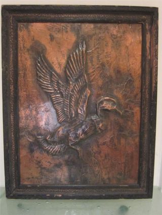 Antique Hand Hammer Copper Picture Arts & Crafts Flying Duck Orig Vintage Frame photo