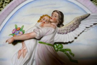 Antique German Sitzendorf Winged Angel Cherub Bisque Porcelain Wall Figurines photo