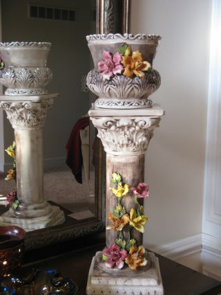 Floral Collectable Vintage Italian/ Capodimonte Pedestal With Vase photo