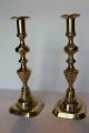 Pair English Push - Up Brass Candlesticks 19th Century Signed Fred Smith & Co. Metalware photo 1