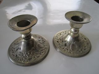 Set 2 Vintage Antique Occupied Japan Ornate Silver Plated Metal Candle Holder photo