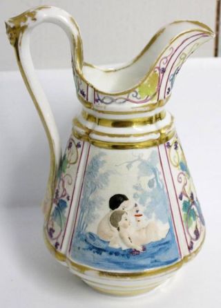 Gorgeous Antique 19thc French Porcelain Creamer Pitcher Putti Eating Grapes Nr photo