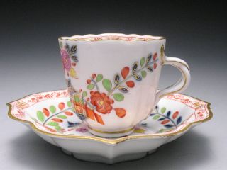 19c.  Antique Meissen Tischchenmuster German Porcelain Teacup & Saucer photo