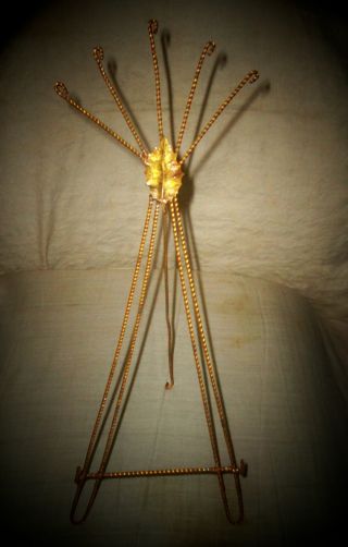 Antique Victorian Easel Frame Display Stand French Twist Wire Leaf Gold Metal photo