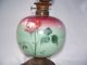 Antique Hand Painted Glass Oil Lamp W/ Dated Burner 1868 & 1857 Stampped Base Lamps photo 1