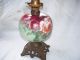 Antique Hand Painted Glass Oil Lamp W/ Dated Burner 1868 & 1857 Stampped Base Lamps photo 3