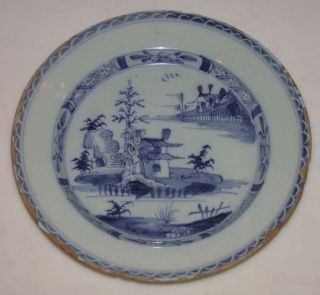 Antique Delft Tin Glaze Plate Fine Chinese Landscape Design 8 3/4 