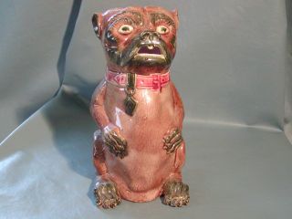 Rare Antique Majolica Porcelain Pug Dog Pitcher 1880 Pottery Jug 19th Century photo
