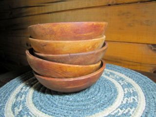 Vintage Primitive Wooden Bowl Collection - 5 Bowls photo