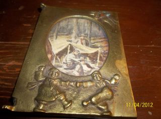 Antique Brass Picture Frame With Children Playing Made In Korea photo