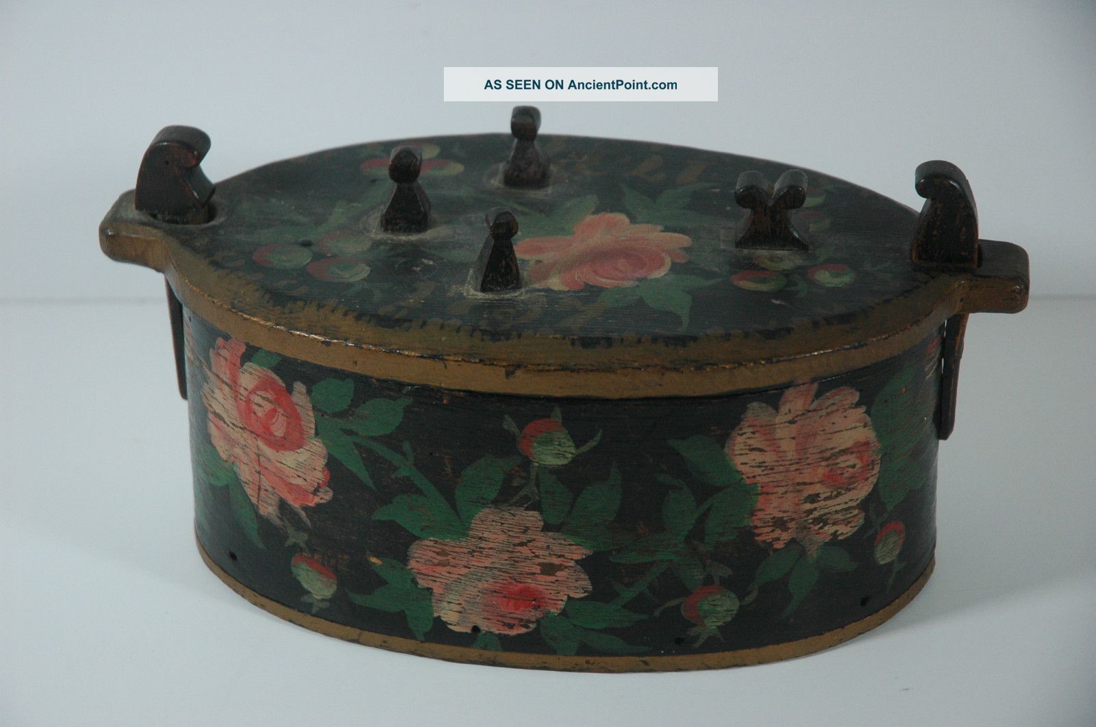 Antique Scandinavian Hand Painted Rosemailing Bentwood Tine Svepask Puzzle Box Boxes photo