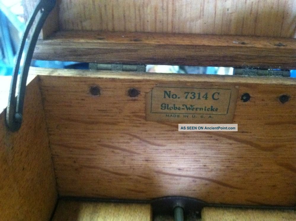 Antique Globe Wernicke Oak Filing Box Library Card Box Metal Slide Tray