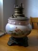 Antique Hand Painted Pale Pink Milk Glass Oil Lamp Base Wired For Electric Lamps photo 1