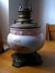 Antique Hand Painted Pale Pink Milk Glass Oil Lamp Base Wired For Electric Lamps photo 2