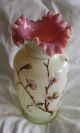 Antique Bristol Vase Victorian Art Glass Cased Body & Ruffled Edge Handpainted Vases photo 1