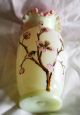 Antique Bristol Vase Victorian Art Glass Cased Body & Ruffled Edge Handpainted Vases photo 6
