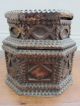 Antique 1893 Tramp Art Hand Carved Wood Double Layer Cigar Jewelry Box Boxes photo 4
