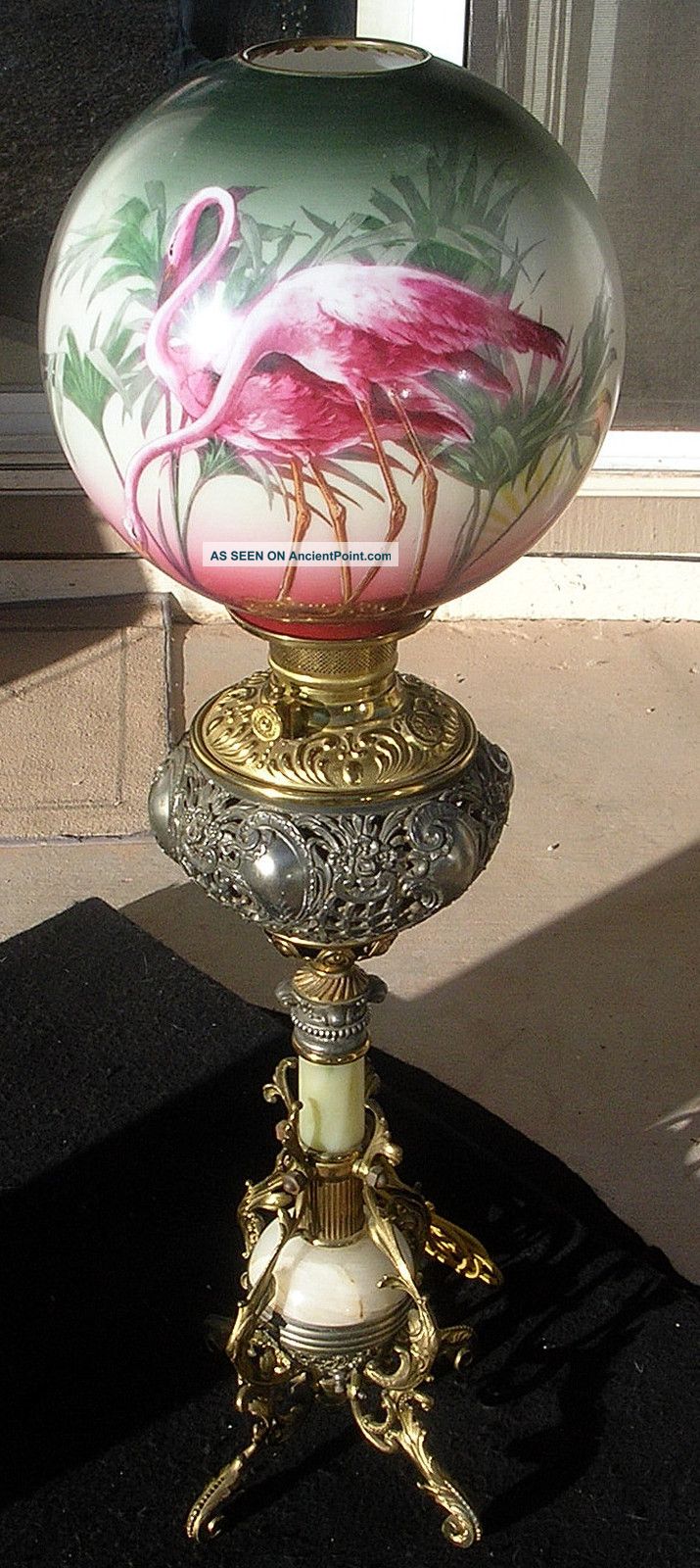 Antique Flamingos Florida Oil Lamp Victorian Era Lamps photo