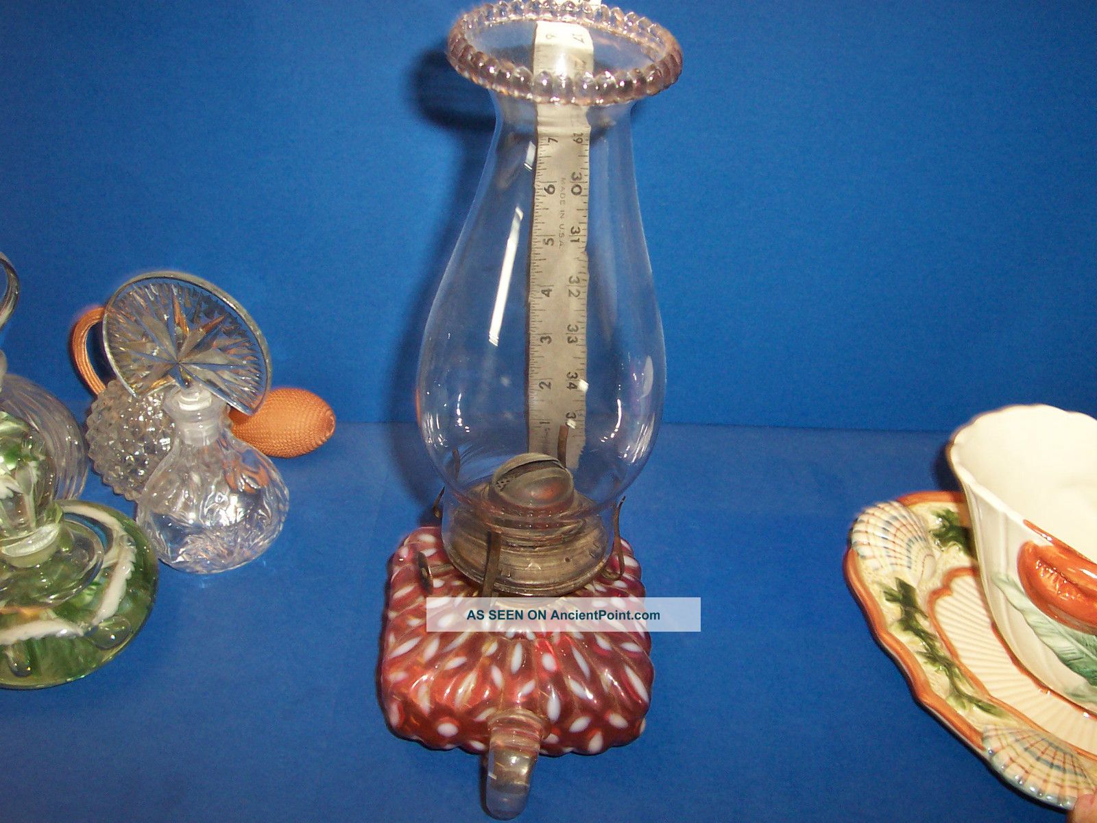 Square Cranberry Oil Lamp Banner Burner Applied Clear Handle Lamps photo