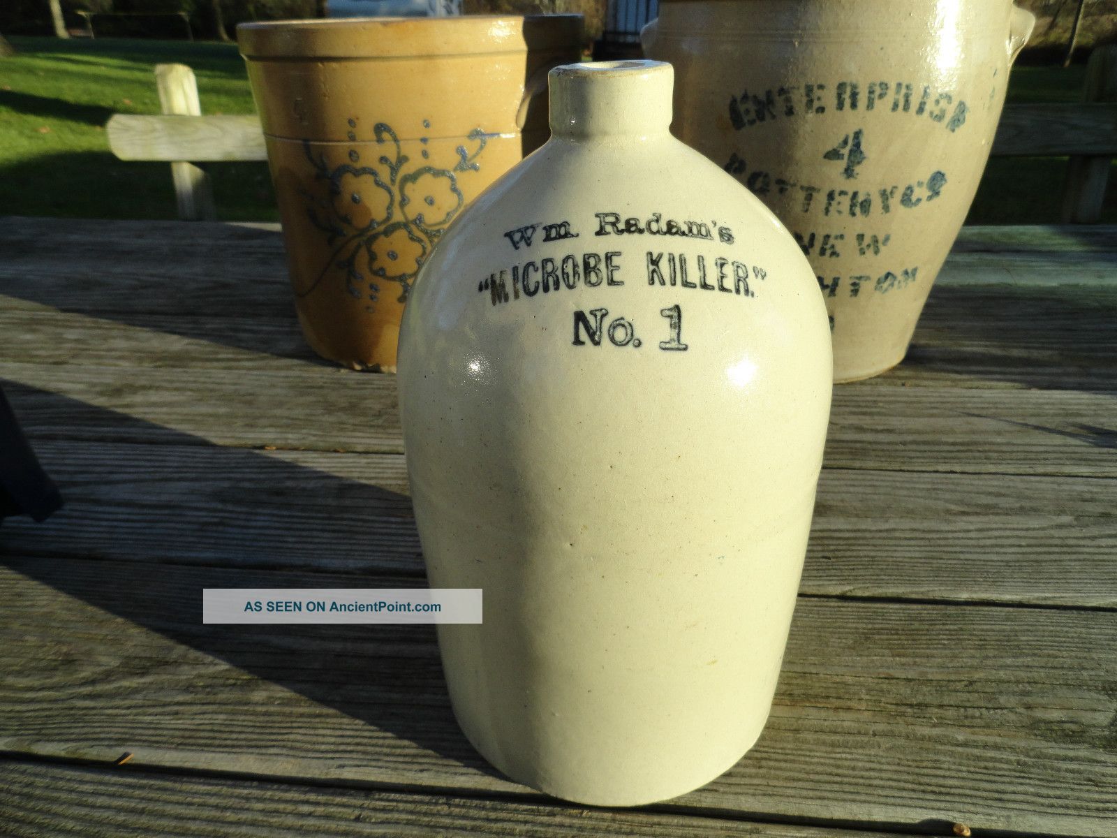 Antique Stoneware Quack Medicine Jug Wm.  Radams Crocks photo