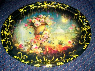 Made England Victorian Garden Cabbage Rose New York Botanical Tole Tray Metal photo