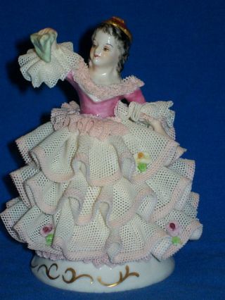 Antique Muller Volkstedt Irish Dresden Lace Little Girl Porcelain Figurine photo