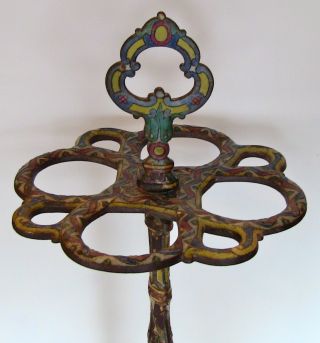 Very Old Ornate Cast Iron & Enamel Umbrella Stand Cobalt,  Yellow,  Red Must See photo