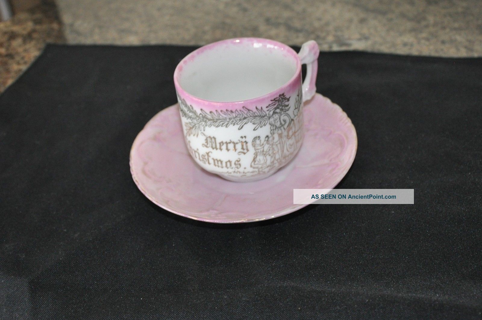 Antique German Merry Christmas Santa Claus China Childs Cup And Saucer Cups & Saucers photo