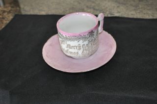 Antique German Merry Christmas Santa Claus China Childs Cup And Saucer photo